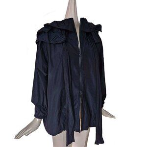 VALENTINO NAVY RUFFLE TRIM NECK TIE JACKET (40)